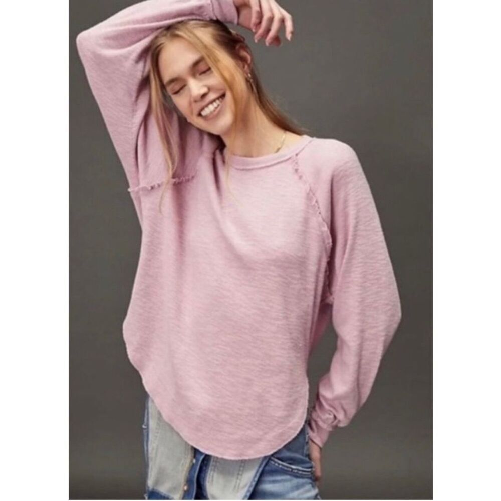 ✨Pilcro Ruffled Raglan Thermal Pink Sz Small Top✨